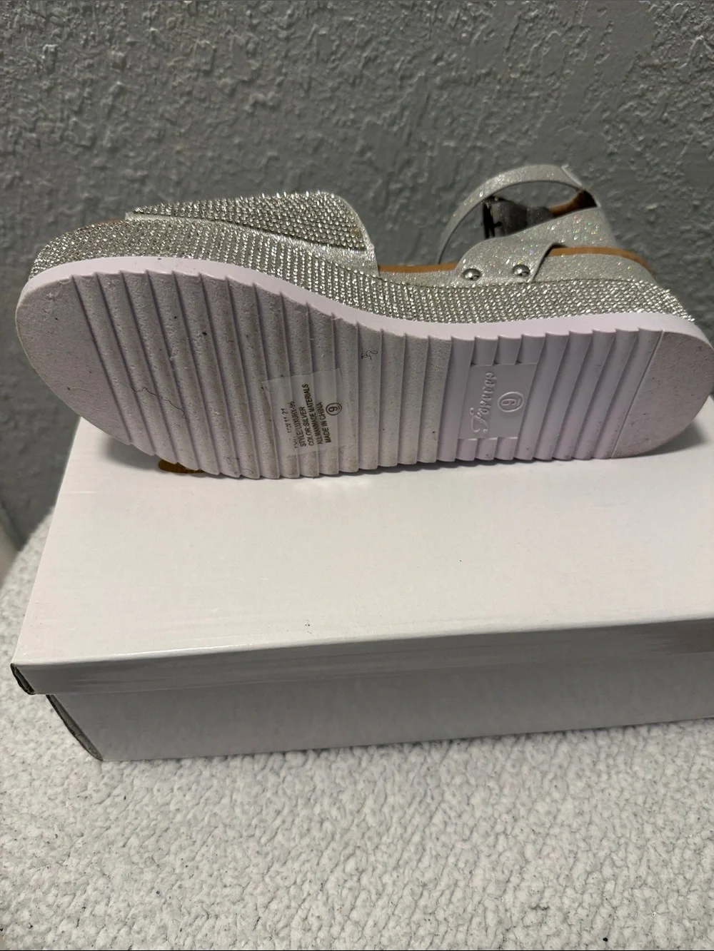 Silver Women's Platform Sandal with Ankle Strap